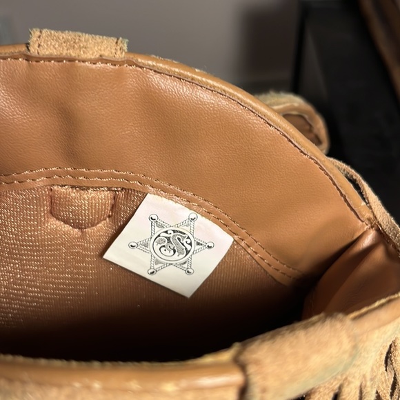 Vintage Sheriff Houston Tan Suede Boots Size 8 Fringe Western midi height - Picture 8 of 9